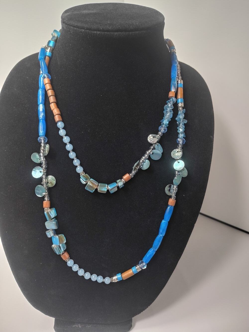 Sonoma Genuine Glass Bead & Shell Necklace Blue 46" Bohemian Artisan